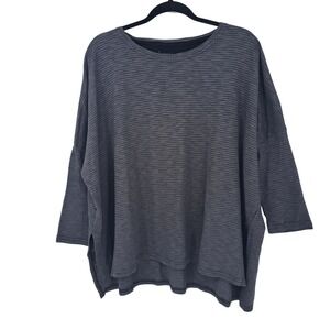 Mersea Womens Grey Striped Oversized Boxy Top One Size 3/4 Sleeve Side Slit